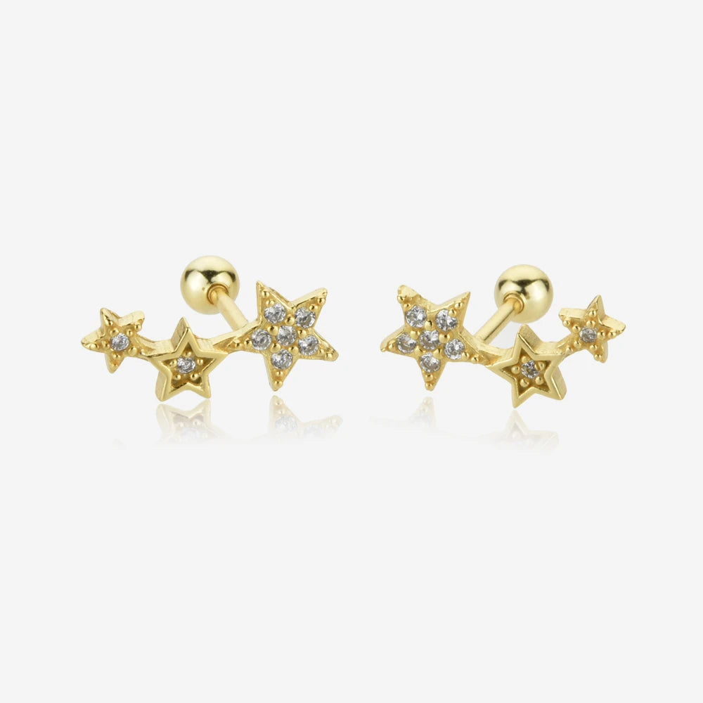 925 Sterling Silver Three Star Stud Earrings
