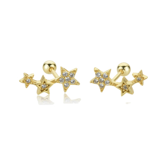 925 Sterling Silver Three Star Stud Earrings