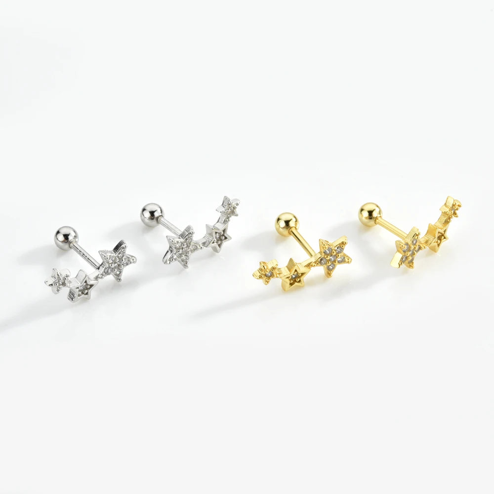 925 Sterling Silver Three Star Stud Earrings