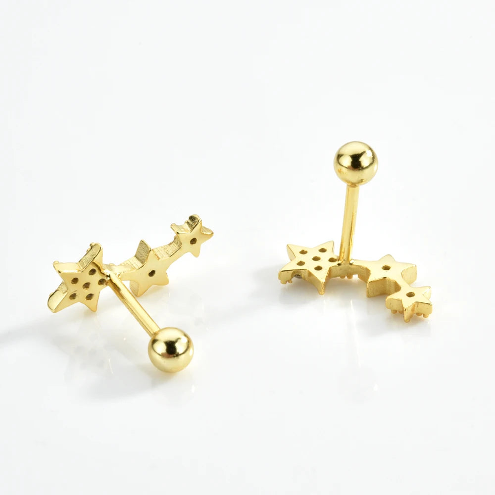 925 Sterling Silver Three Star Stud Earrings