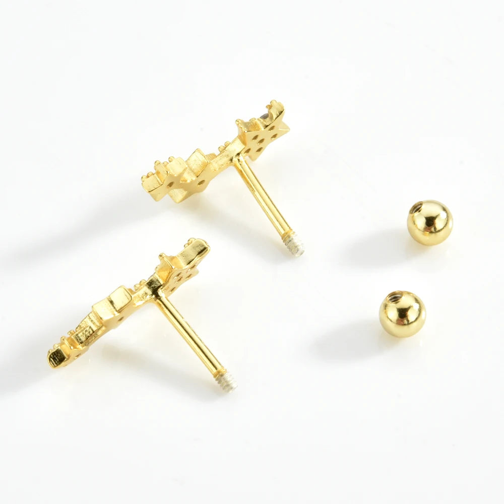 925 Sterling Silver Three Star Stud Earrings