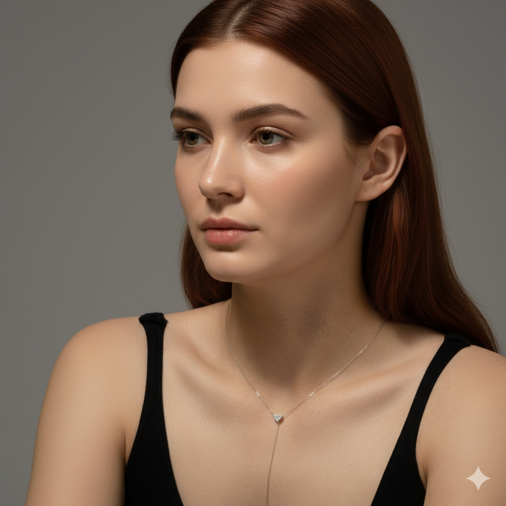925 Sterling Silver Adjustable Zircon Heart Necklace