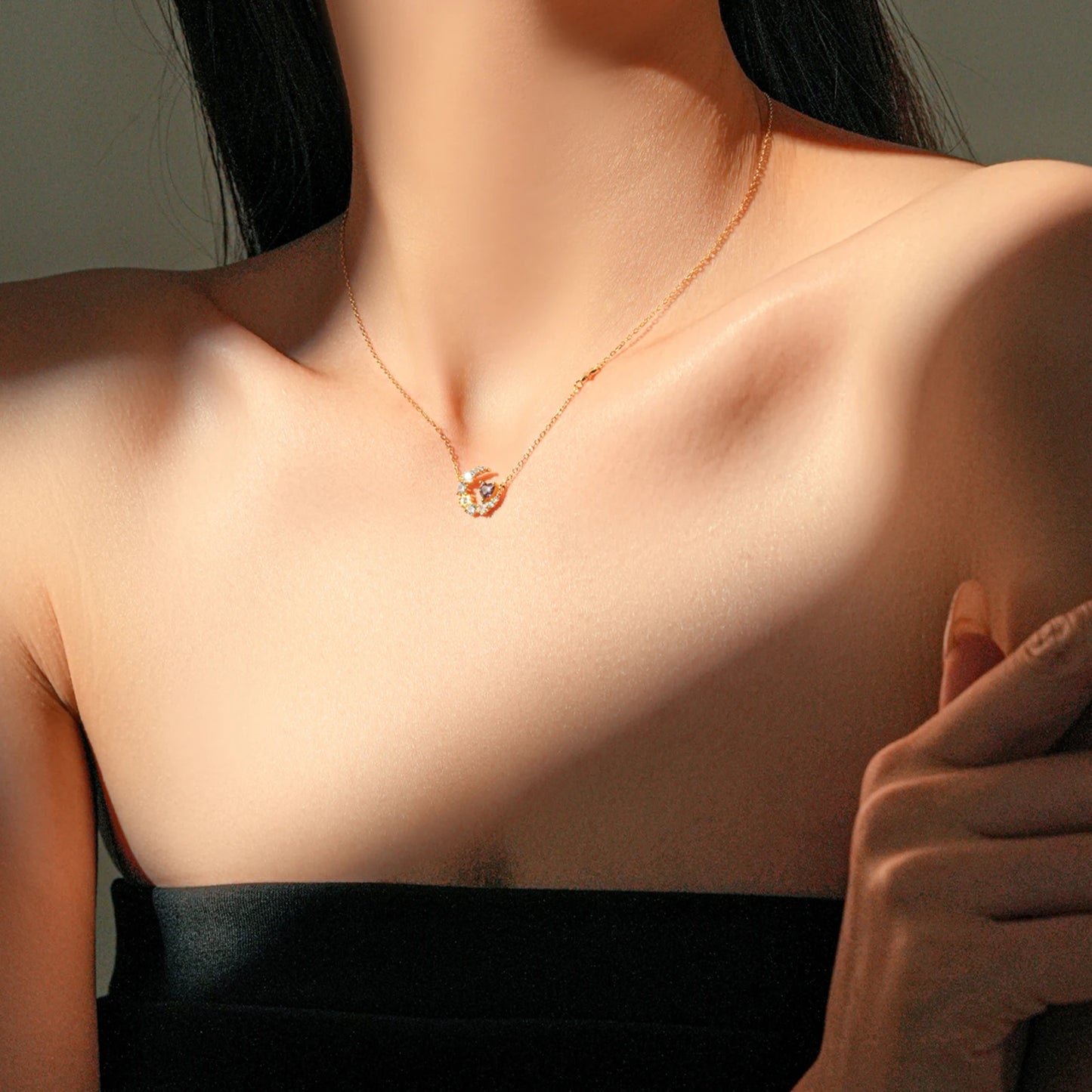 925 Sterling Silver Star Moon Heart Zircon Necklace