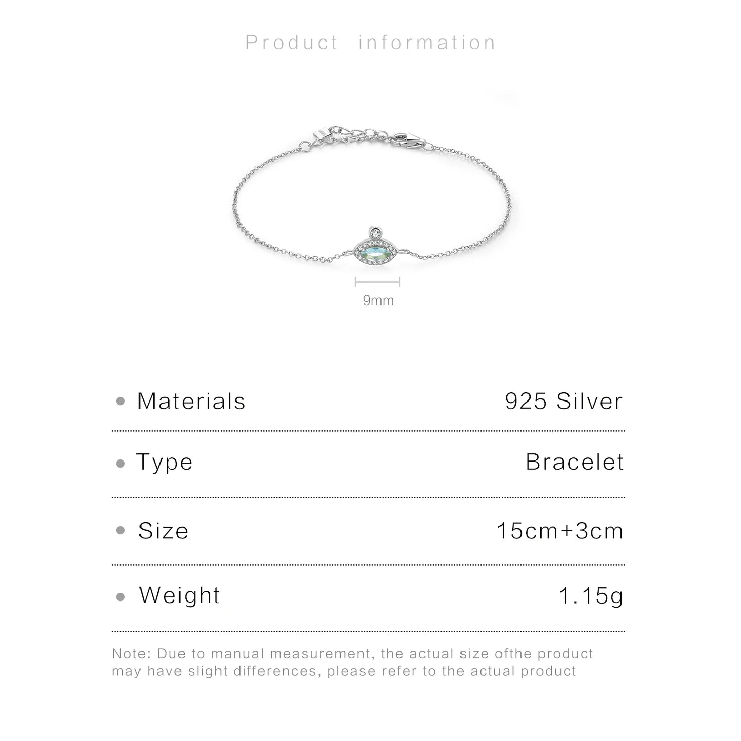 925 Sterling Silver Blue Zircon Bracelet