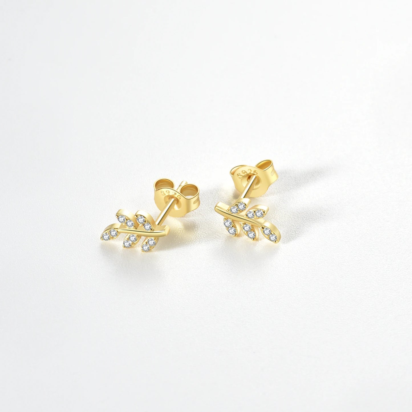925 Sterling Silver Zircon Crystal Leaf Stud Earrings