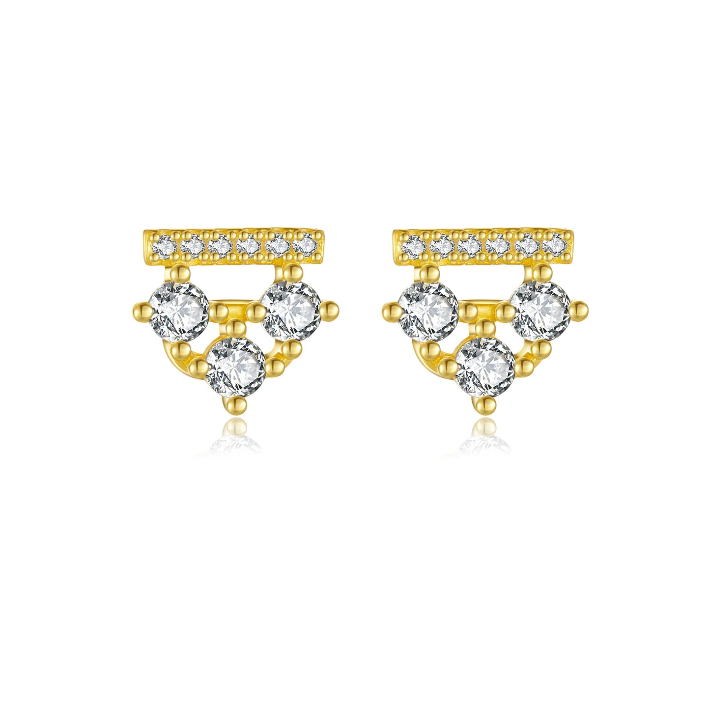 925 Sterling Silver Round Zircon Triangle Stud Earrings