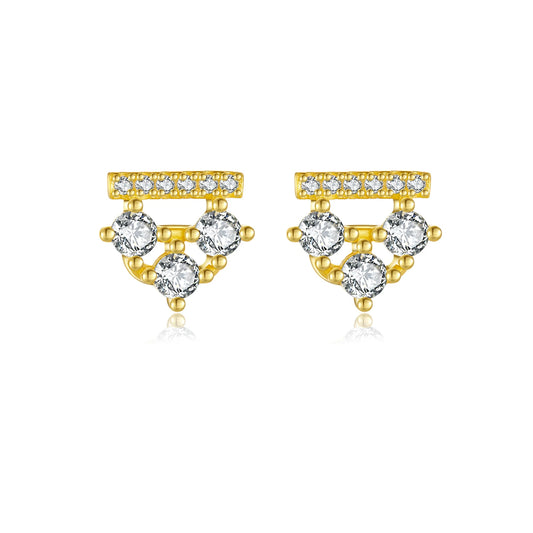 925 Sterling Silver Round Zircon Triangle Stud Earrings