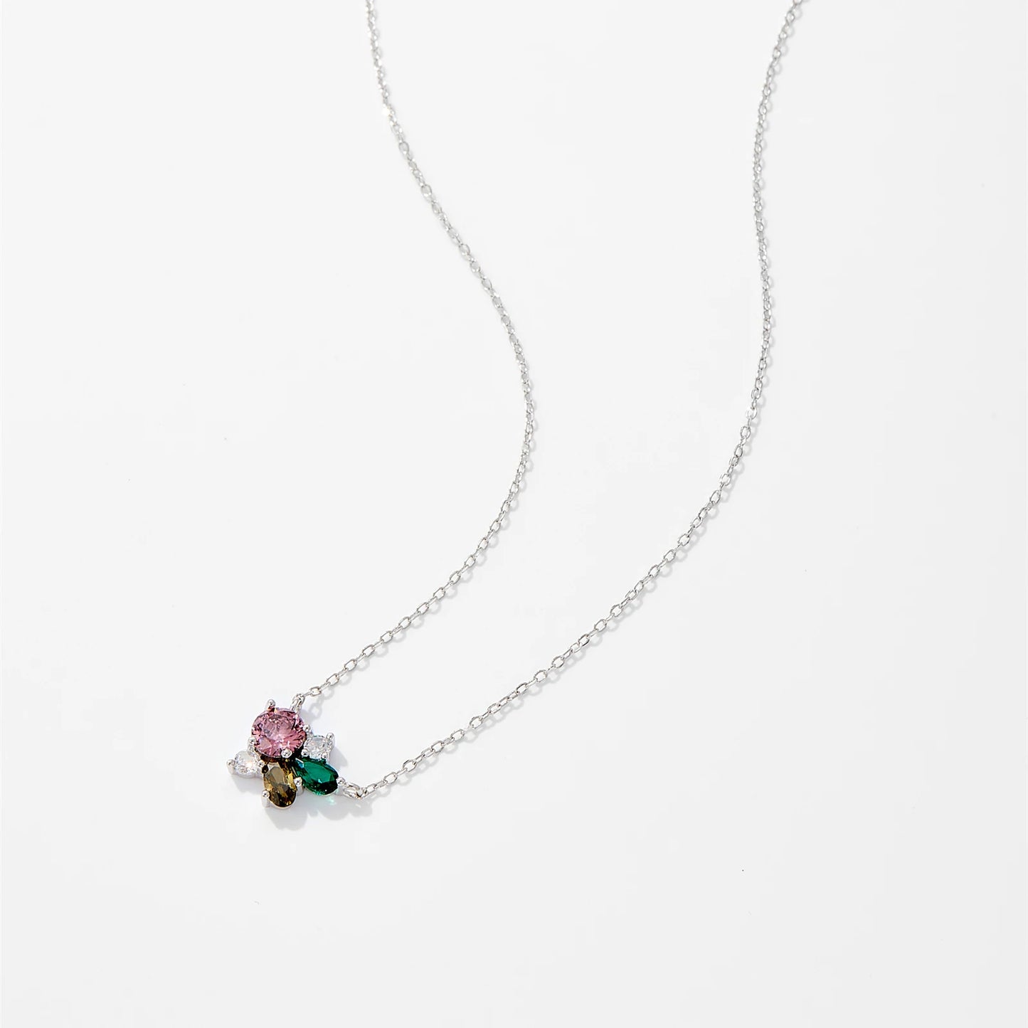 925 Sterling Silver Flower Zircon Necklace