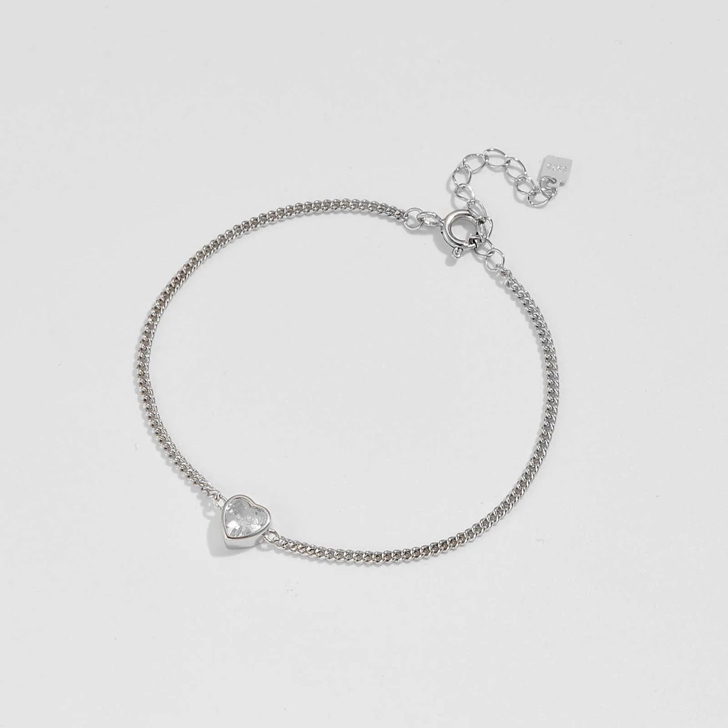 925 Sterling Silver Zircon Heart Bracelet