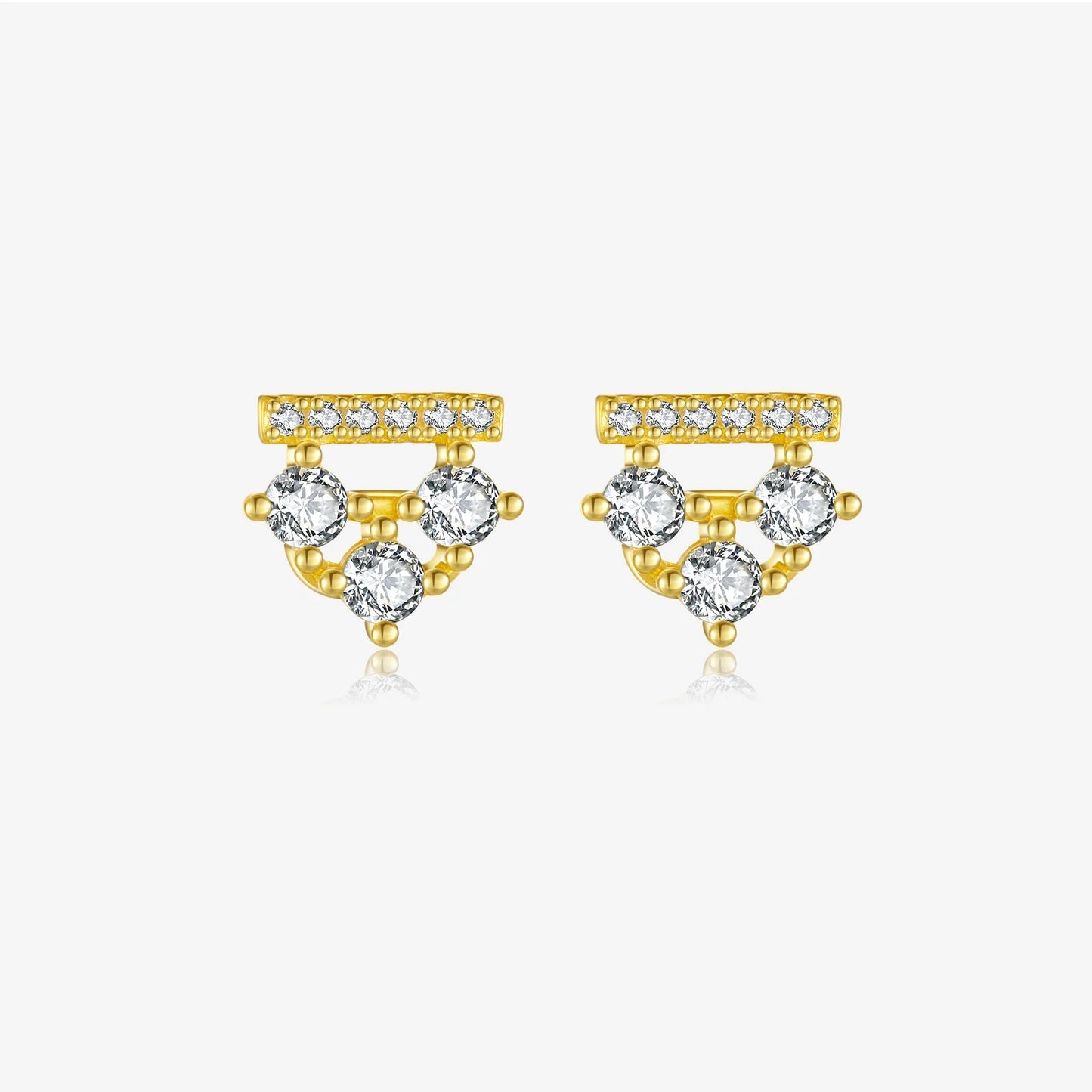 925 Sterling Silver Round Zircon Triangle Stud Earrings