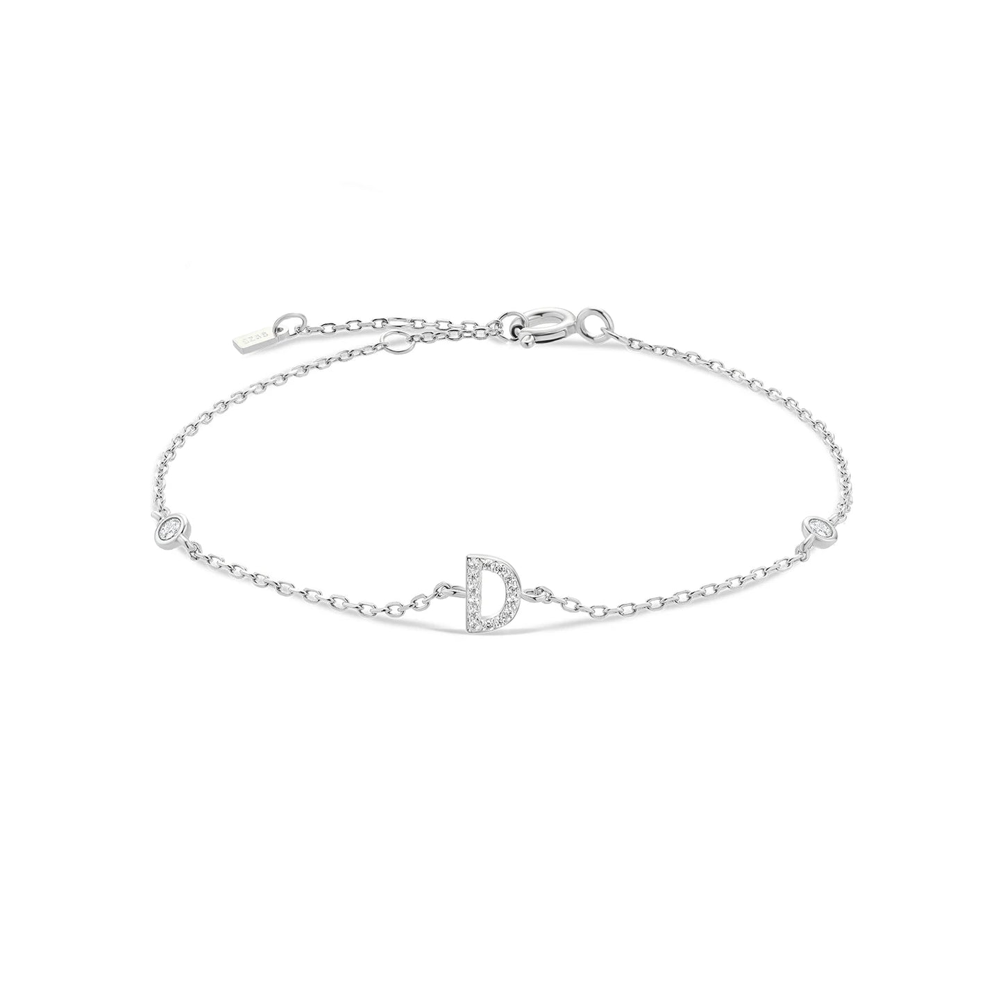 925 Sterling Silver Zircon Letter Bracelet
