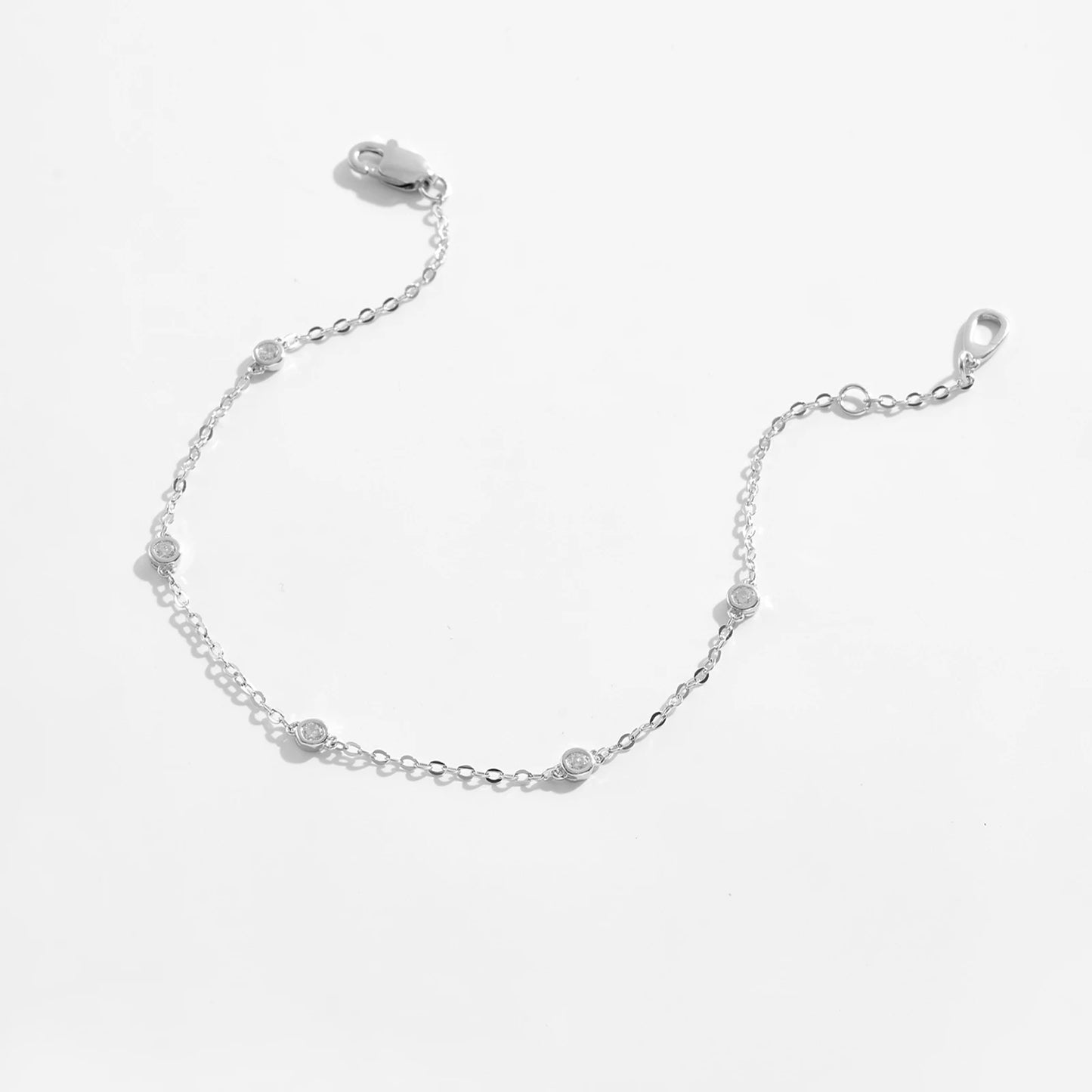925 Sterling Silver Round Zircon Bead Bracelet