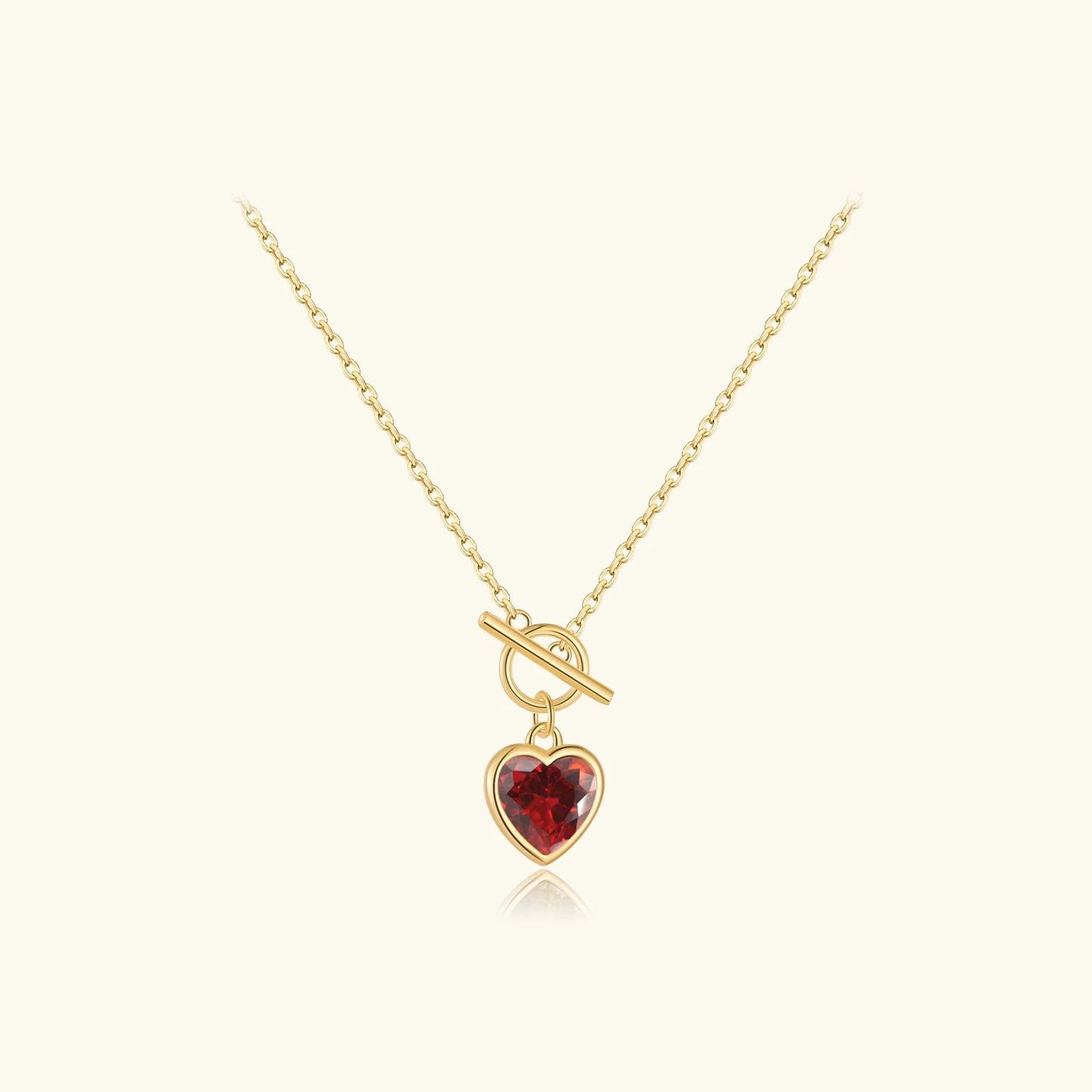 925 Sterling Silver Heart Red Ruby Zircon Necklace