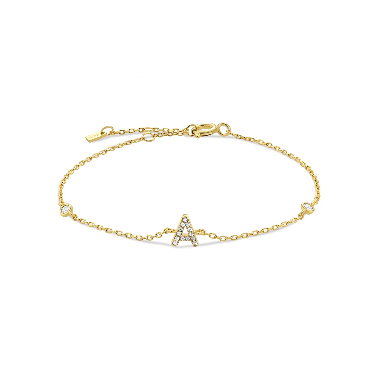925 Sterling Silver Zircon Letter Bracelet