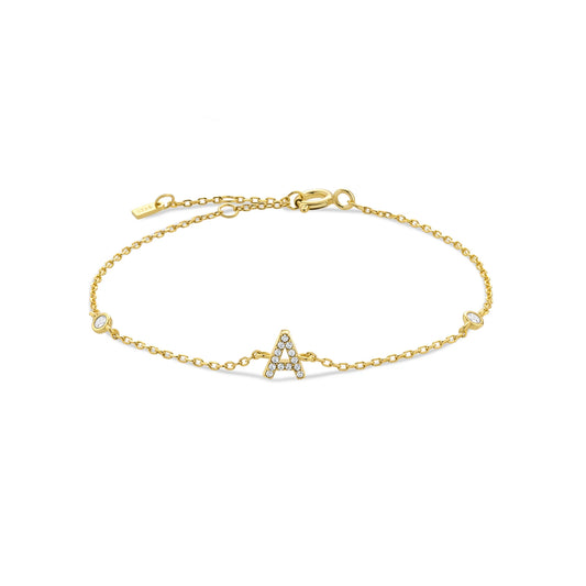 925 Sterling Silver Zircon Letter Bracelet