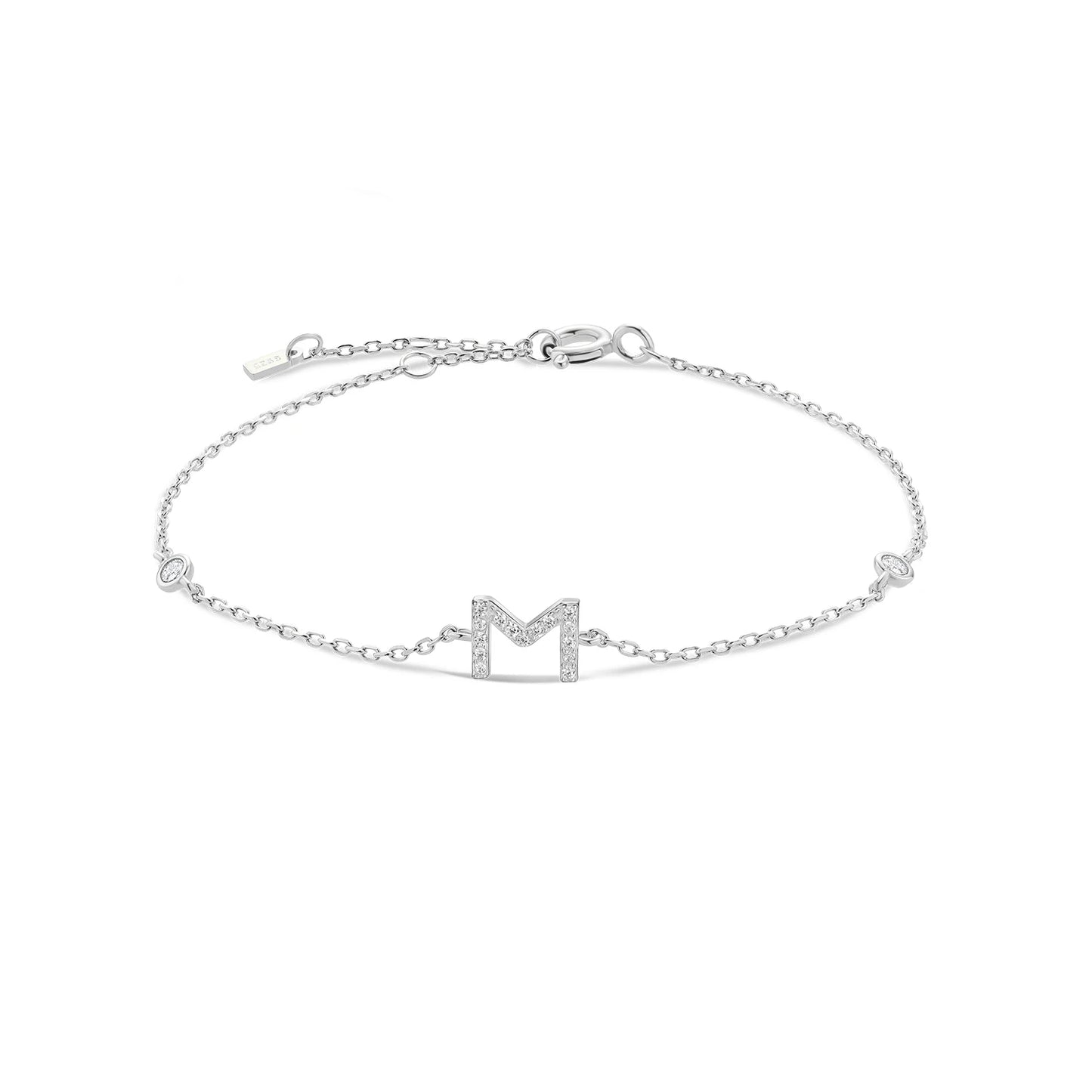 925 Sterling Silver Zircon Letter Bracelet