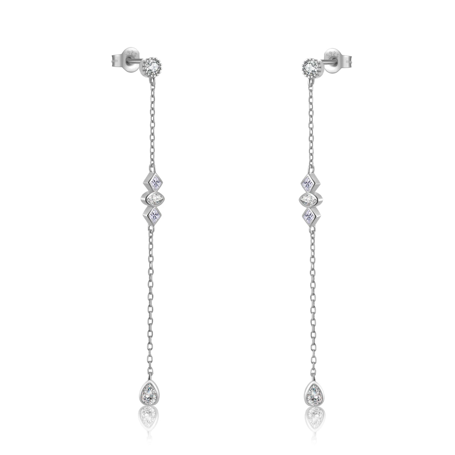 925 Sterling Silver Long Crystal Earrings