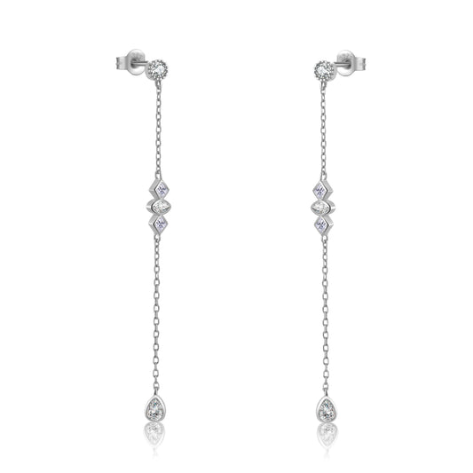 925 Sterling Silver Long Crystal Earrings