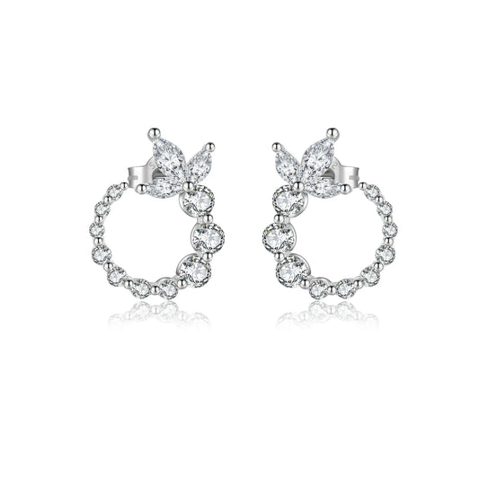 925 Sterling Silver Sparkling Zircon Leafs Stud Earrings