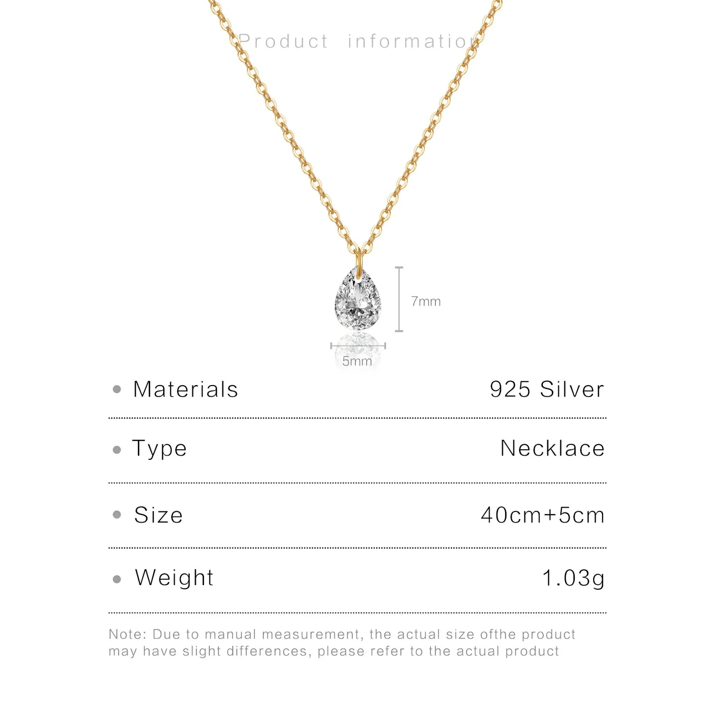 925 Sterling Silver Zircon Waterdrop Pendant