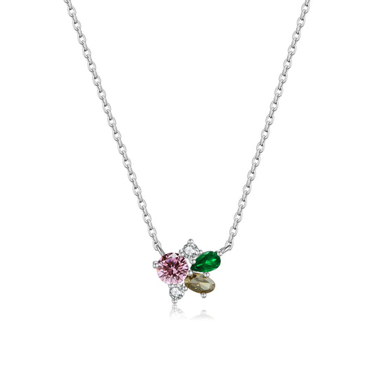 925 Sterling Silver Flower Zircon Necklace