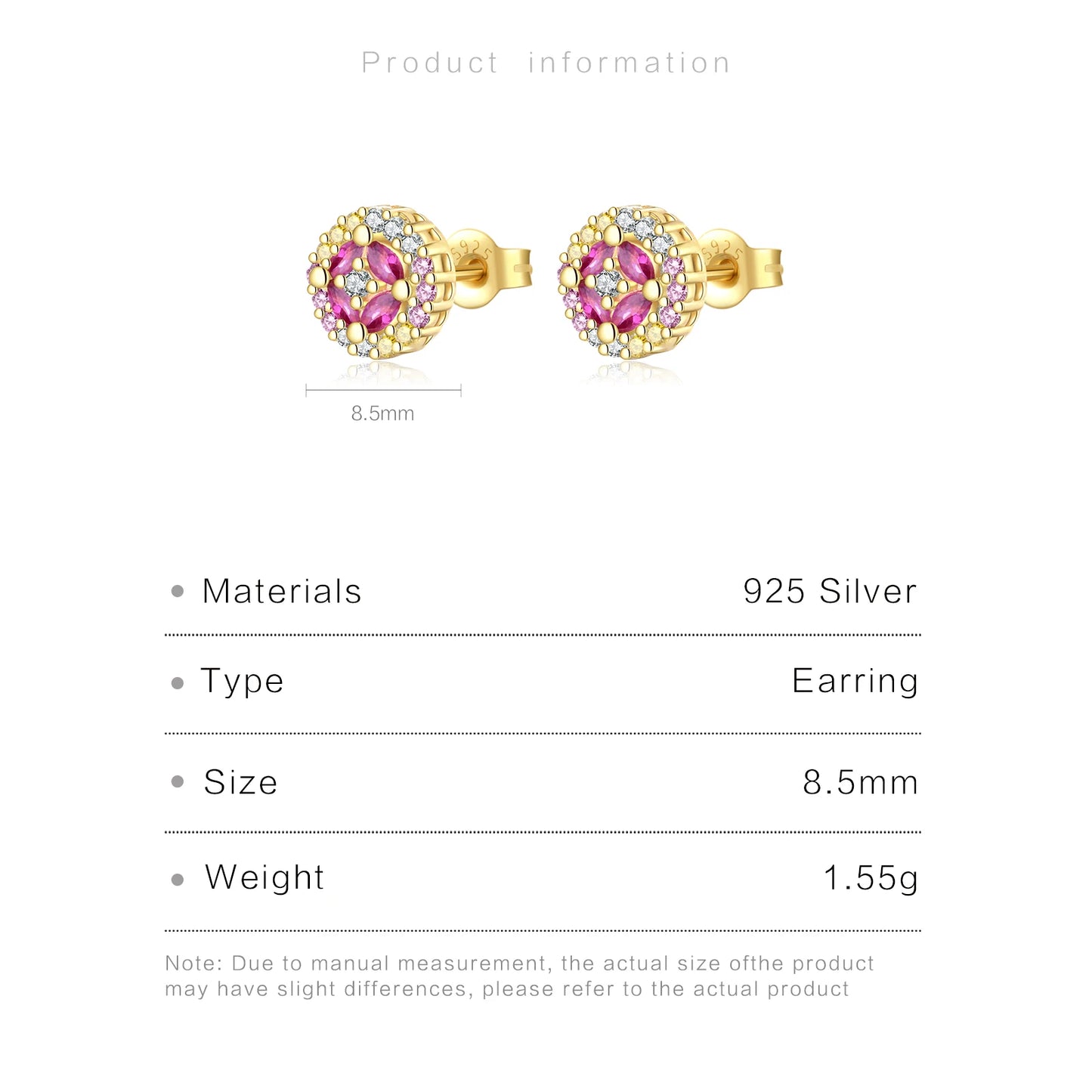 925 Sterling Silver Rainbow Stud Earring