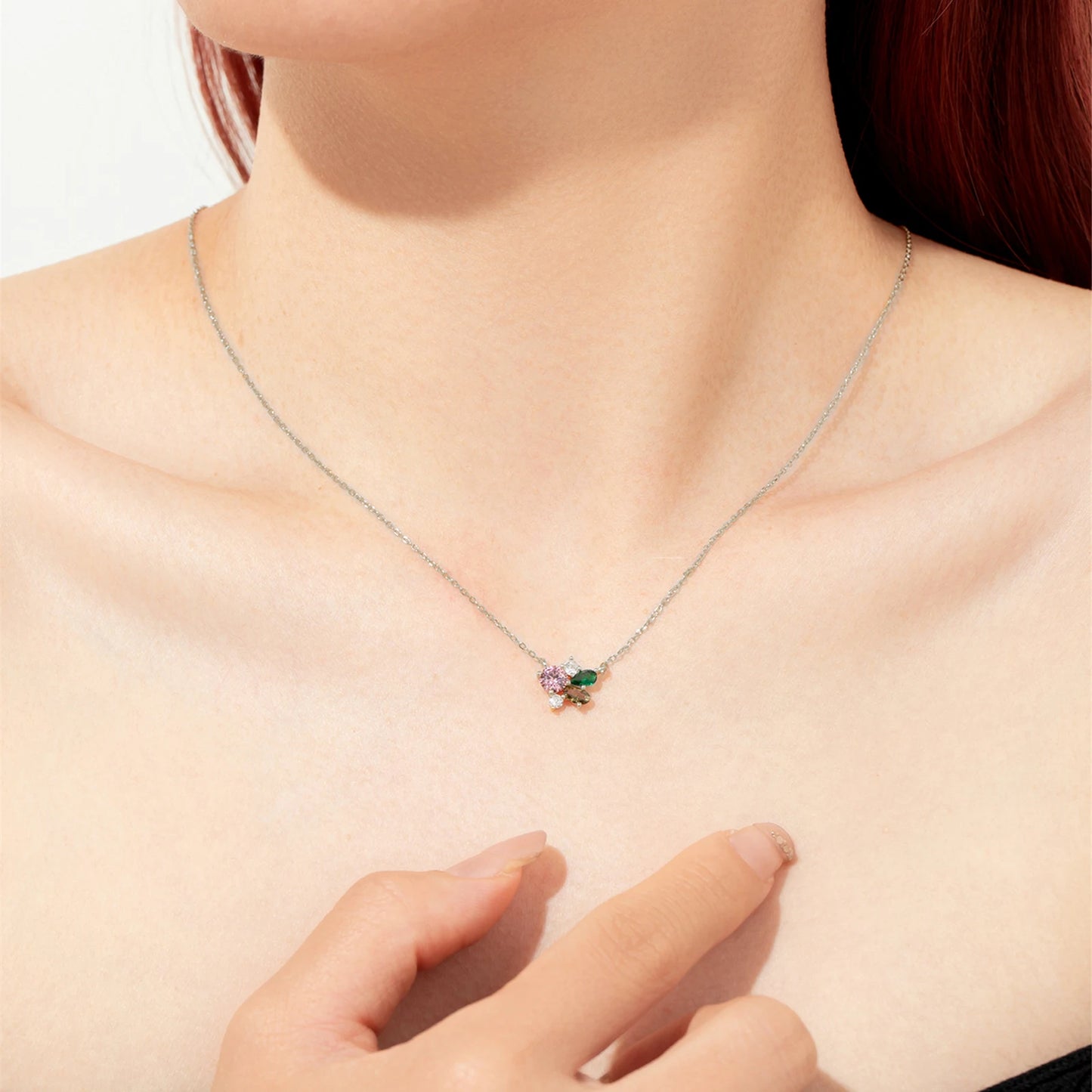 925 Sterling Silver Flower Zircon Necklace