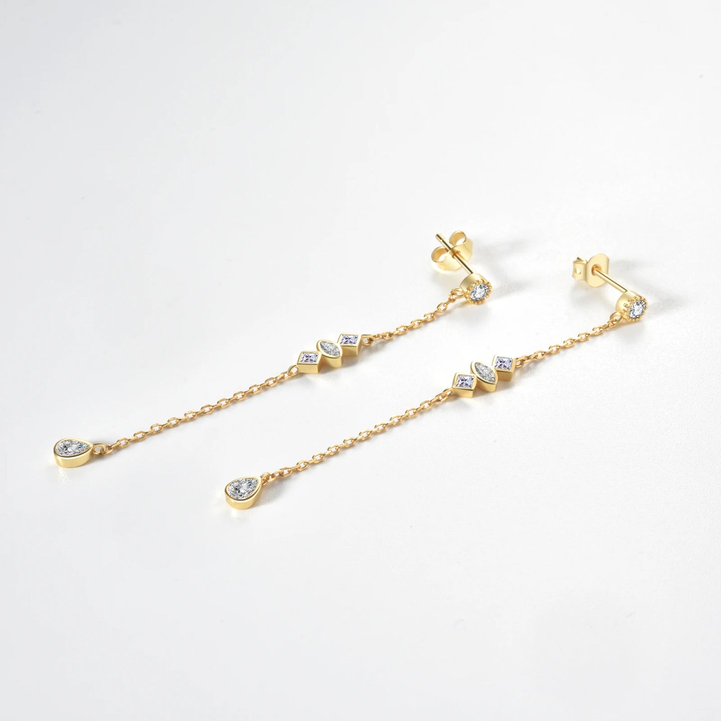 925 Sterling Silver Long Crystal Earrings