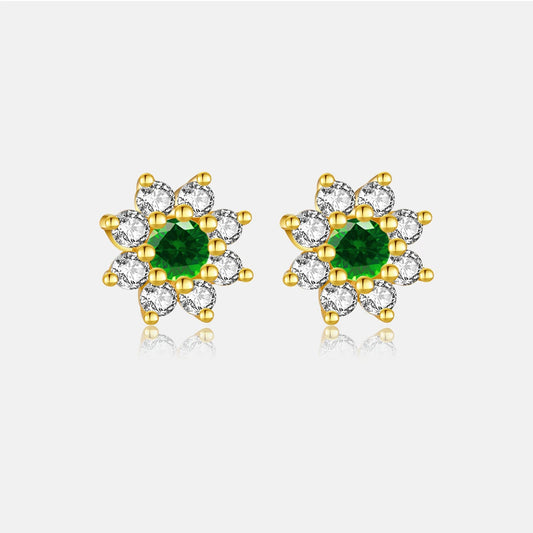 925 Sterling Silver Zircon Sunflower Stud Earrings