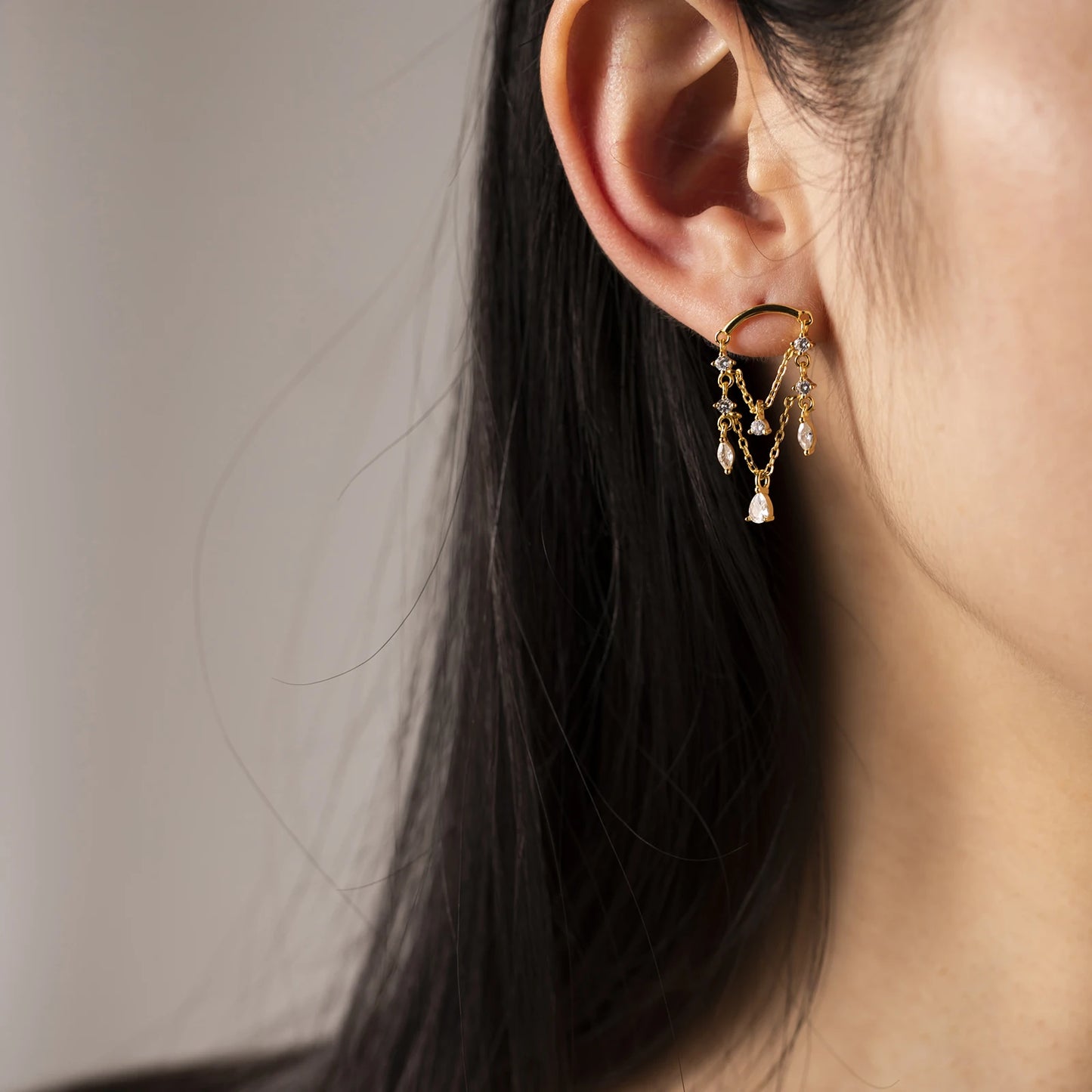 925 Sterling Silver Chain Zircon Stud Earrings