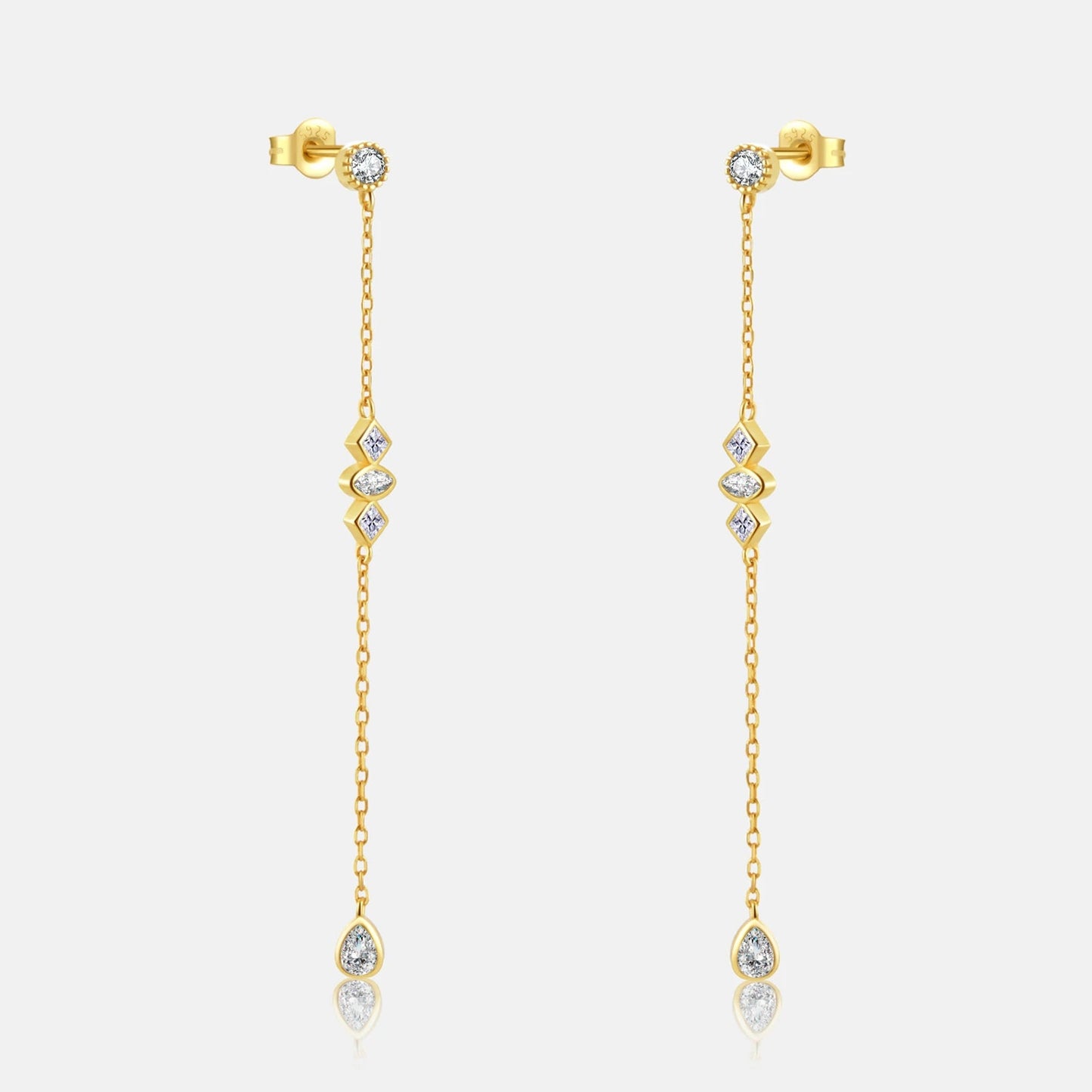 925 Sterling Silver Long Crystal Earrings