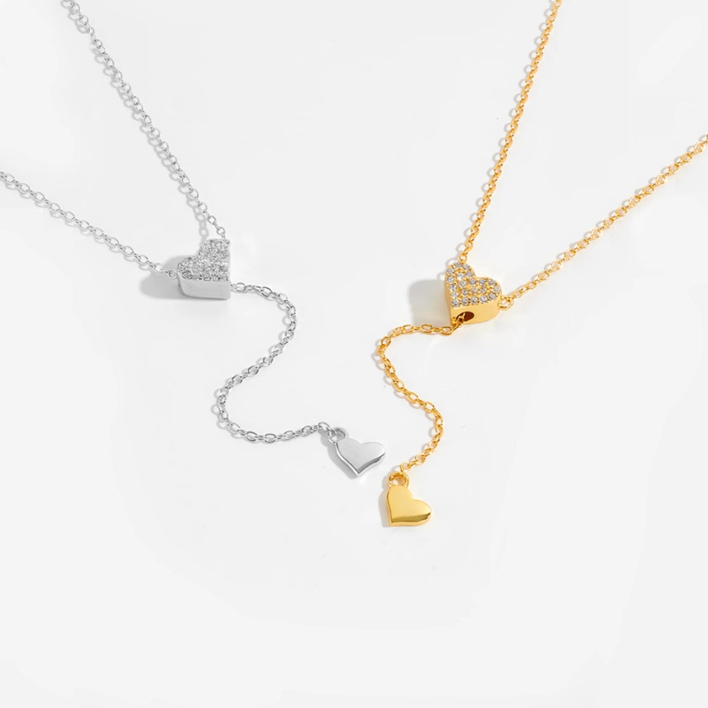 925 Sterling Silver Adjustable Zircon Heart Necklace