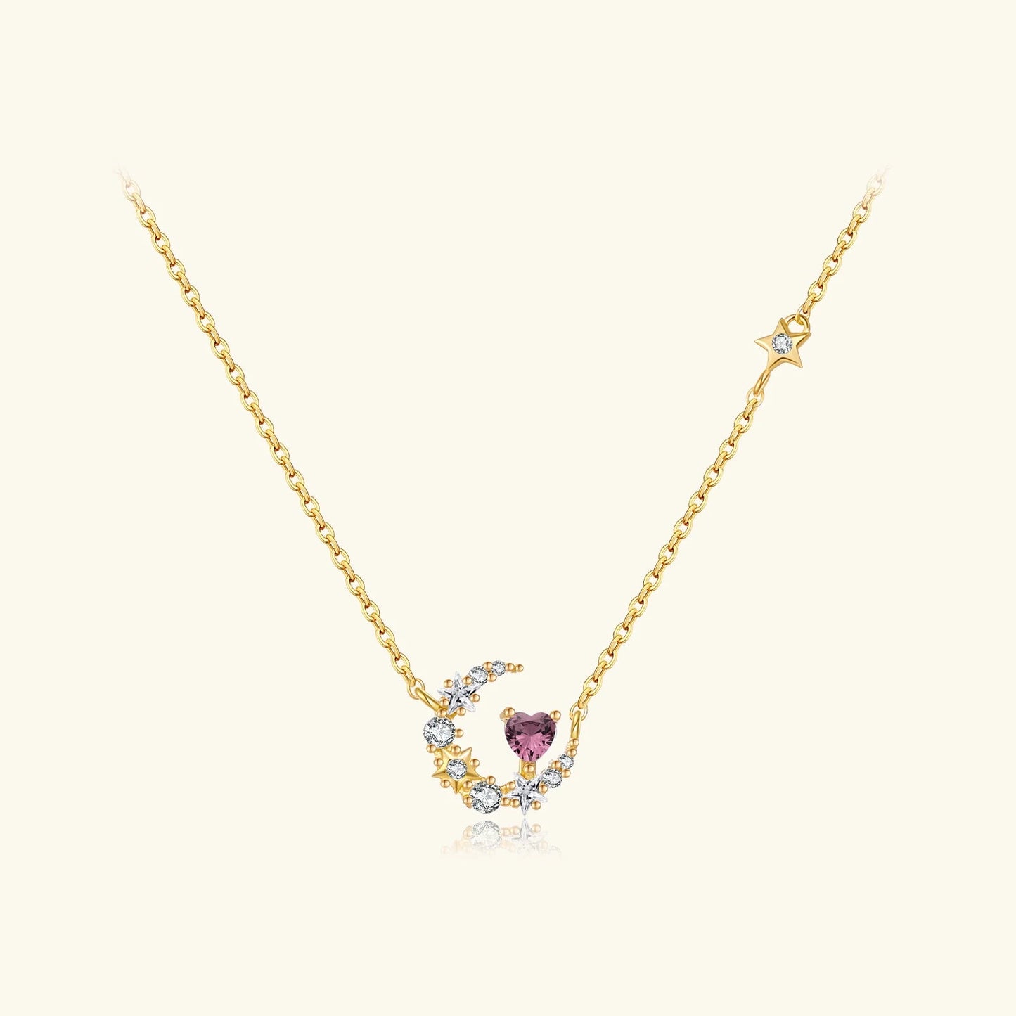 925 Sterling Silver Star Moon Heart Zircon Necklace