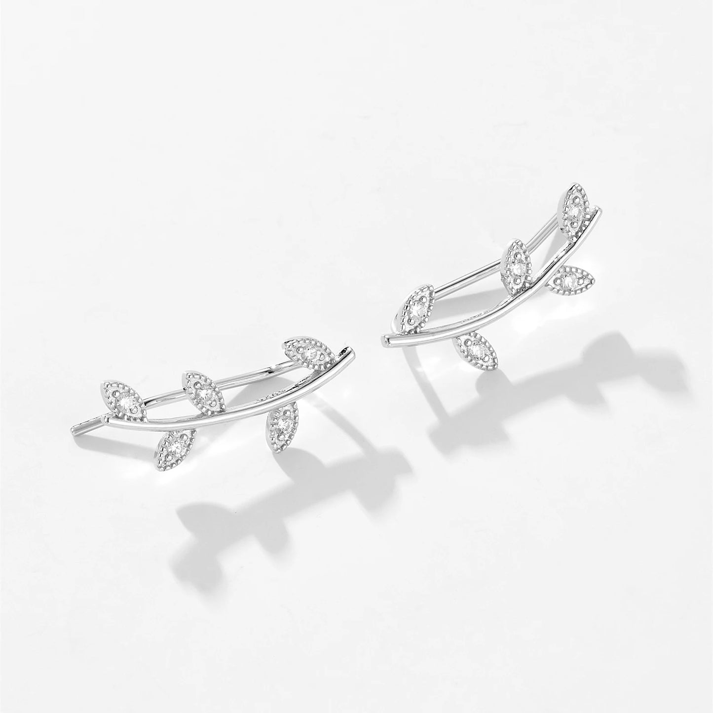 925 Sterling Silver Zircon Leaves Earrings