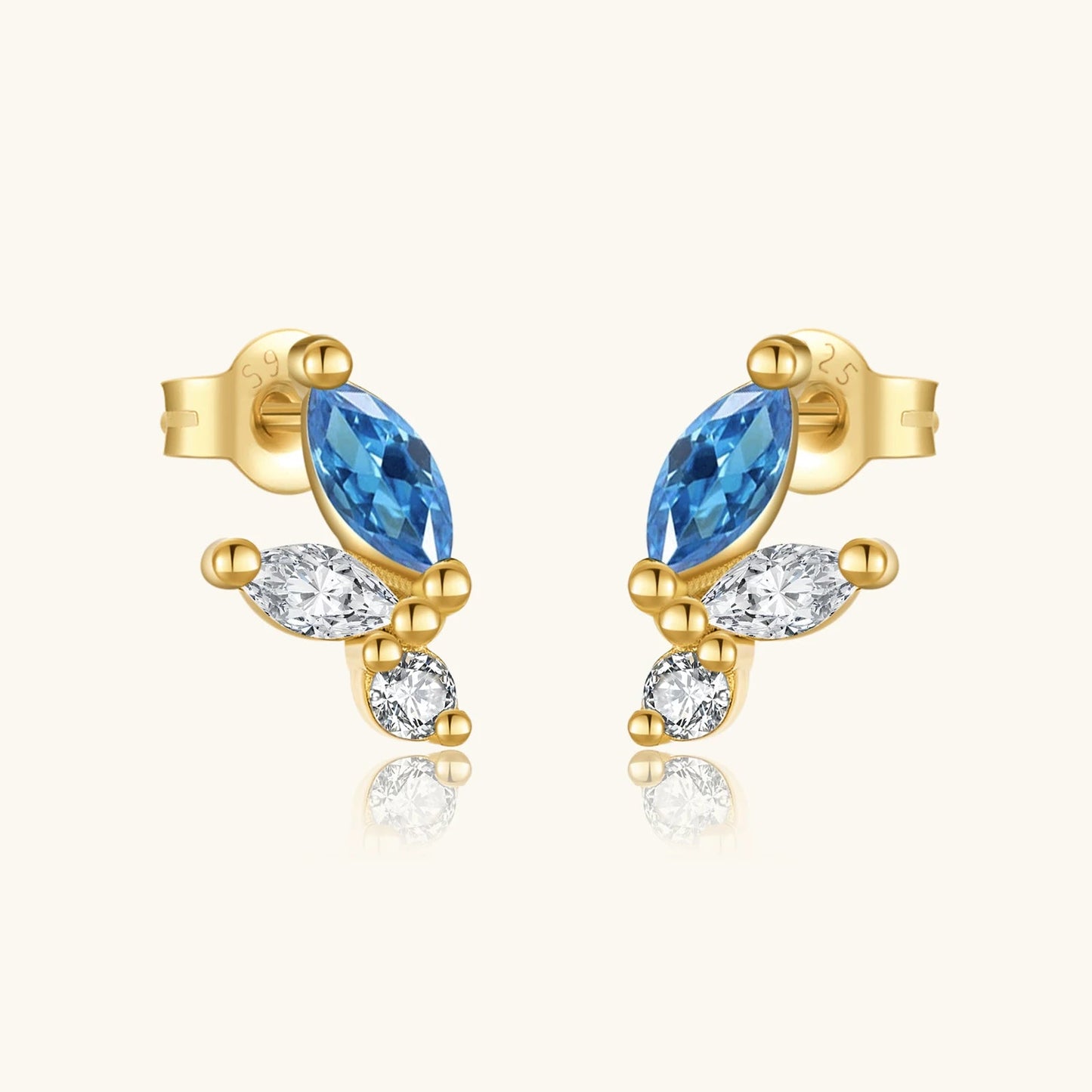 925 Sterling Silver Blue Zircon Irregular Stud Earrings