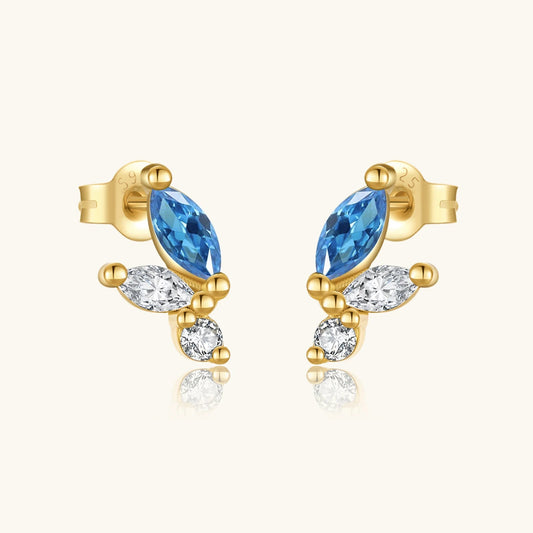 925 Sterling Silver Blue Zircon Irregular Stud Earrings