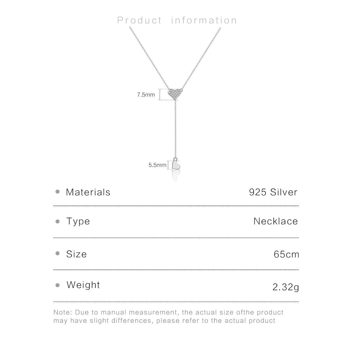 925 Sterling Silver Adjustable Zircon Heart Necklace