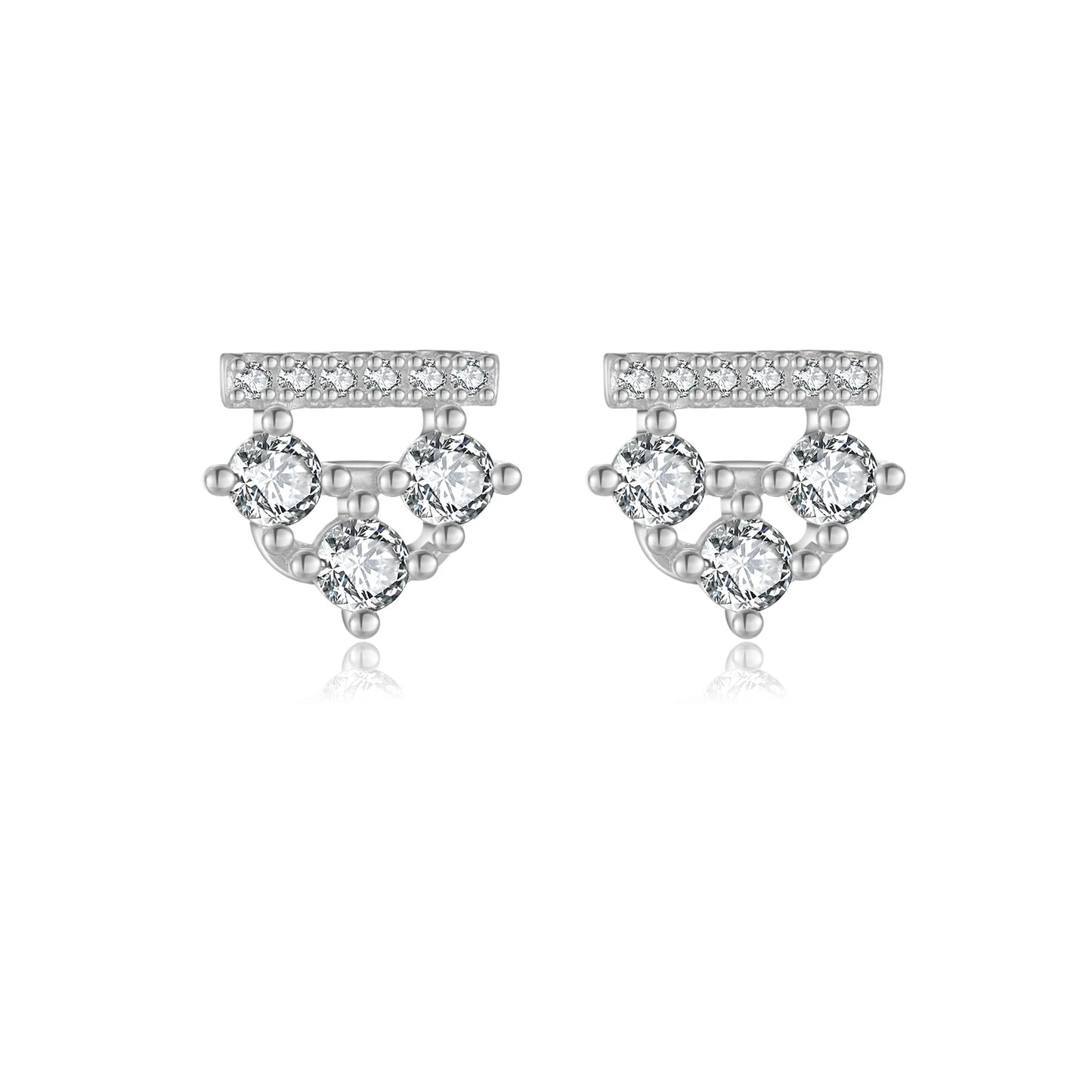 925 Sterling Silver Round Zircon Triangle Stud Earrings