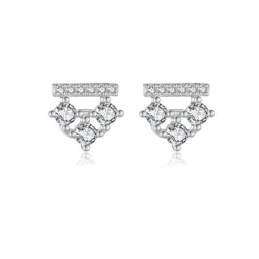 925 Sterling Silver Round Zircon Triangle Stud Earrings