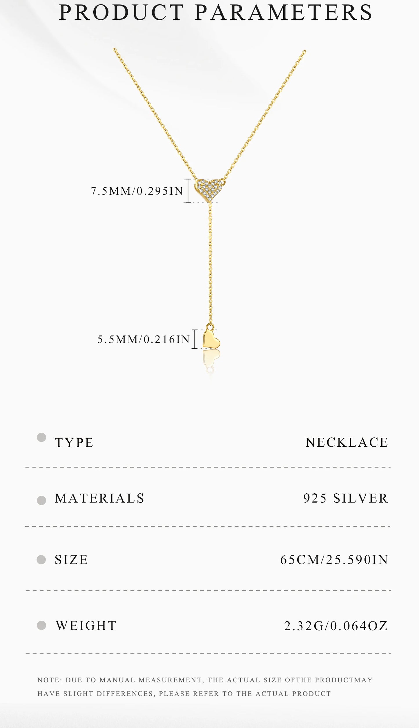 925 Sterling Silver Adjustable Zircon Heart Necklace