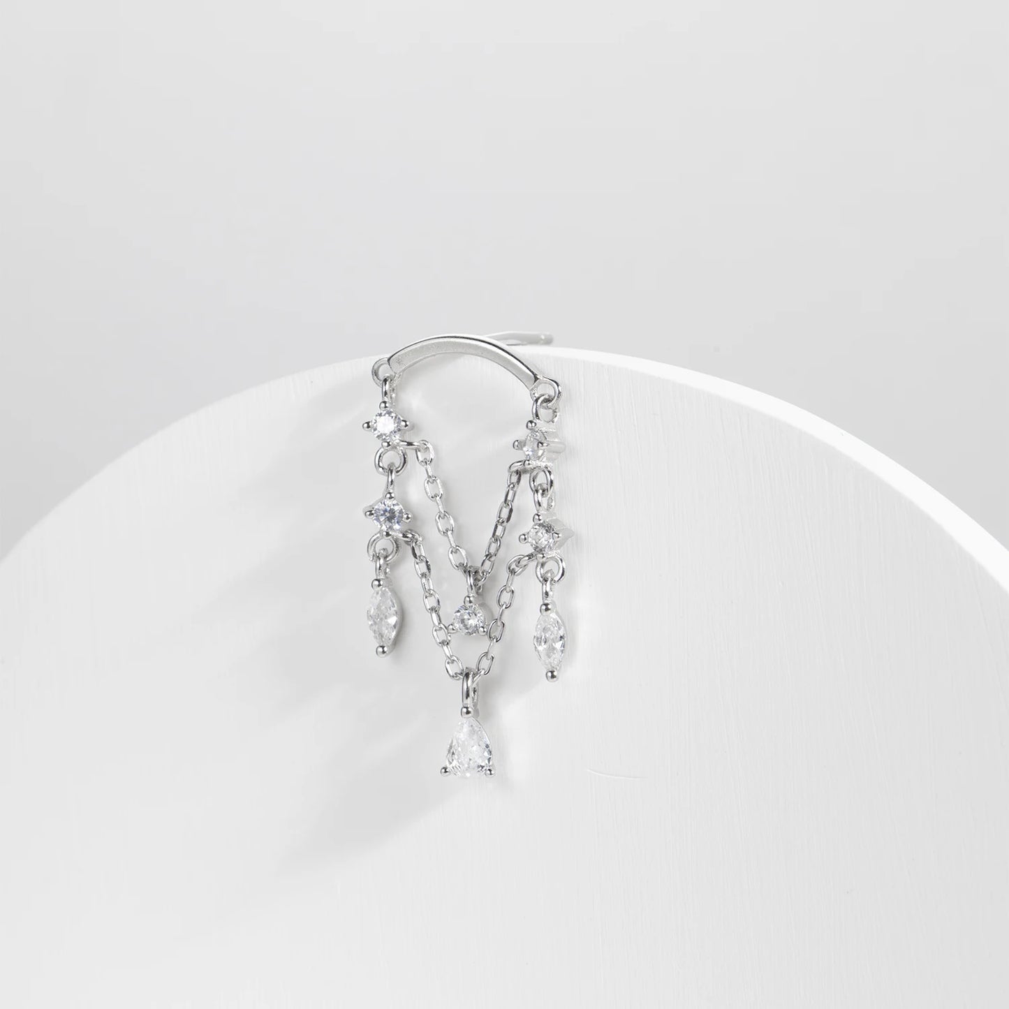925 Sterling Silver Chain Zircon Stud Earrings