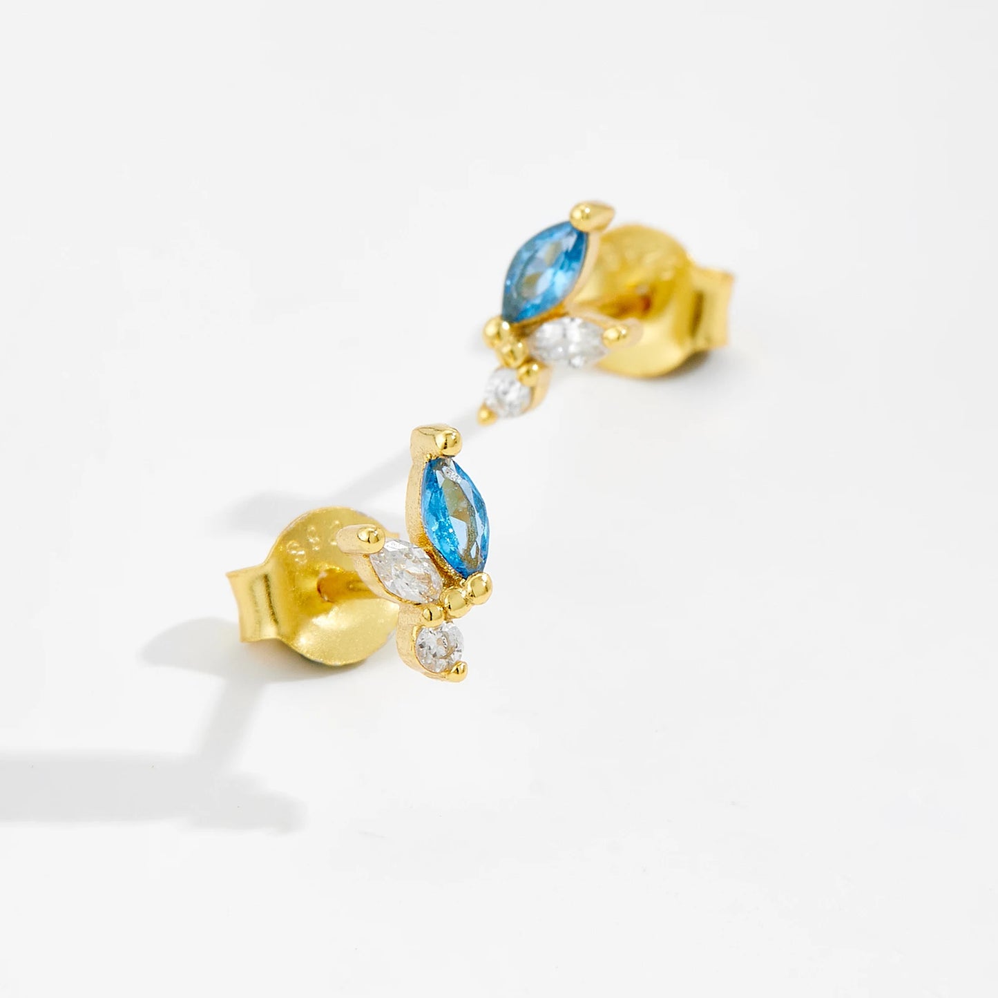 925 Sterling Silver Blue Zircon Irregular Stud Earrings