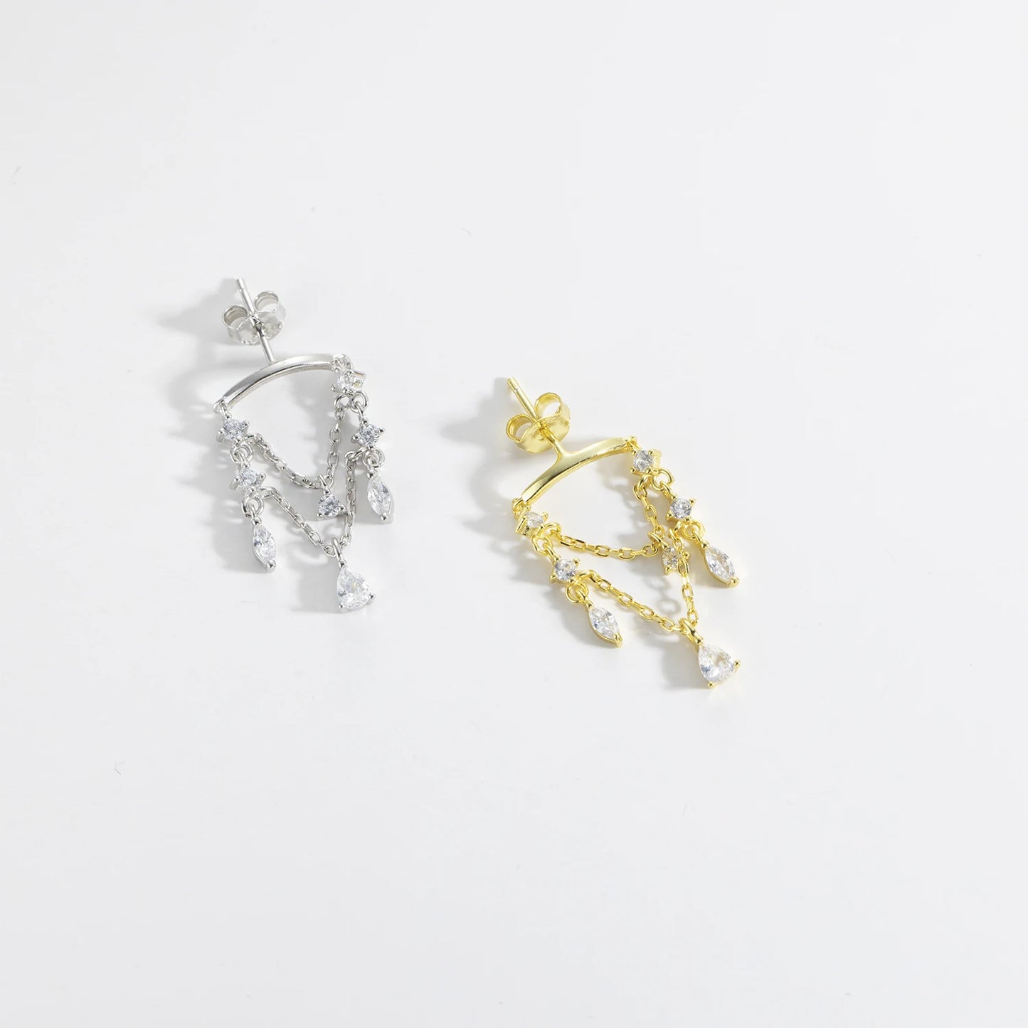 925 Sterling Silver Chain Zircon Stud Earrings