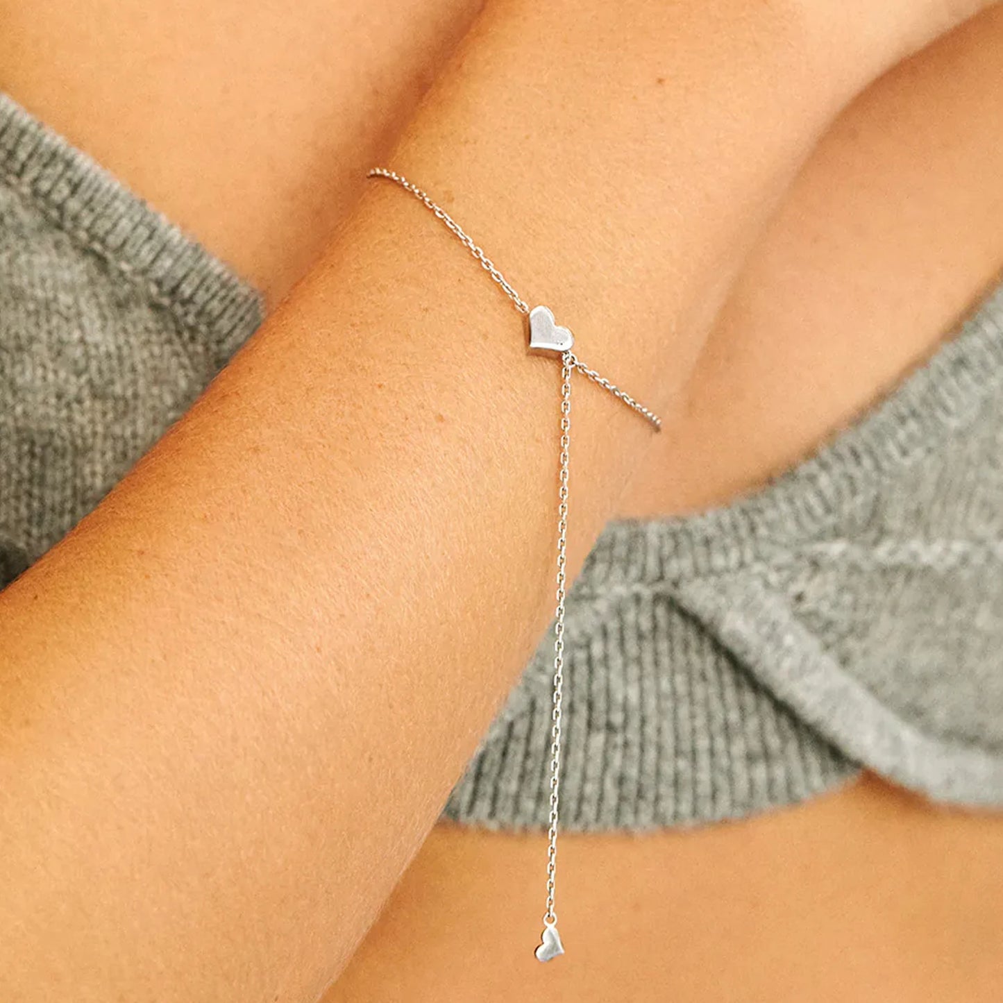 925 Sterling Silver Adjustable Heart Bracelet