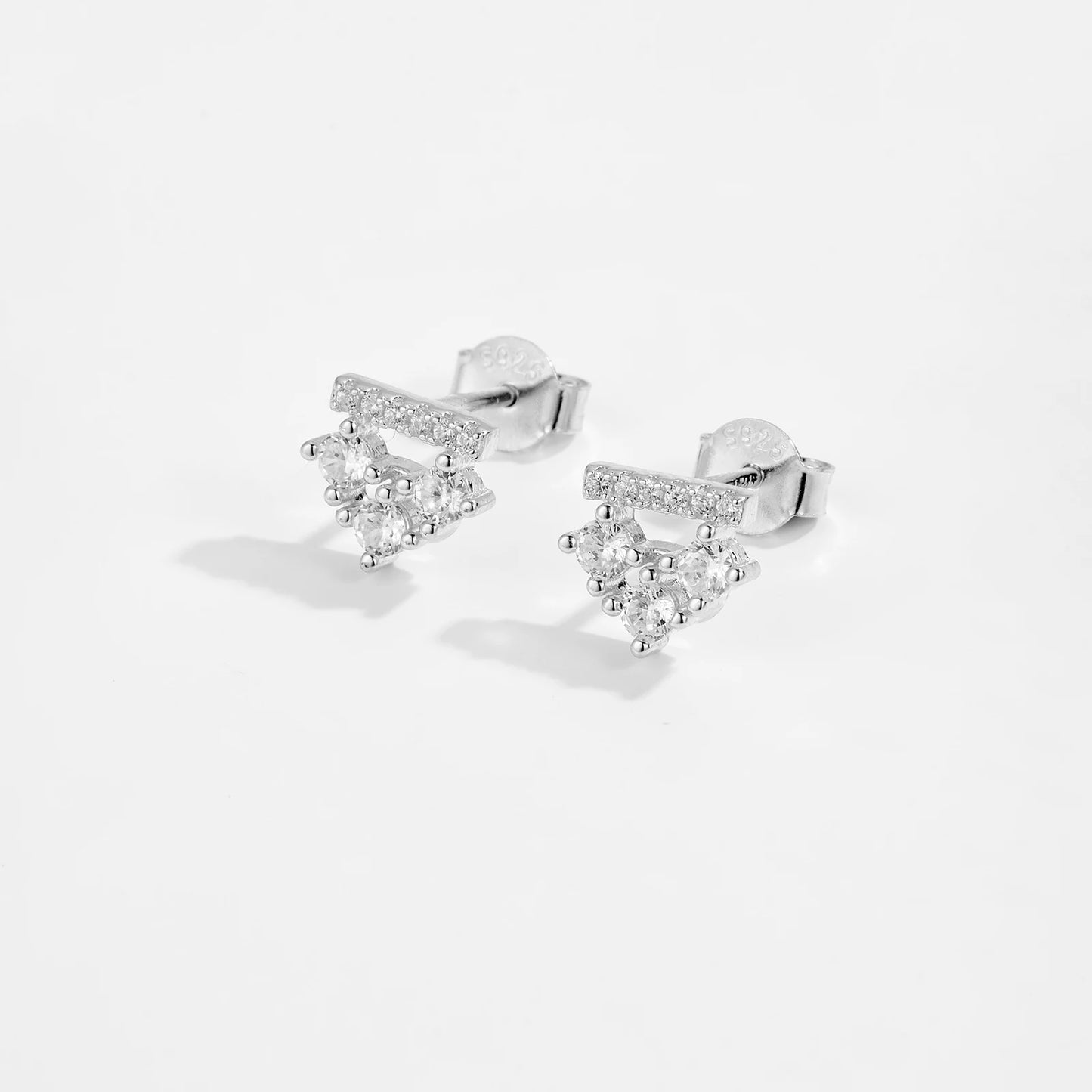 925 Sterling Silver Round Zircon Triangle Stud Earrings