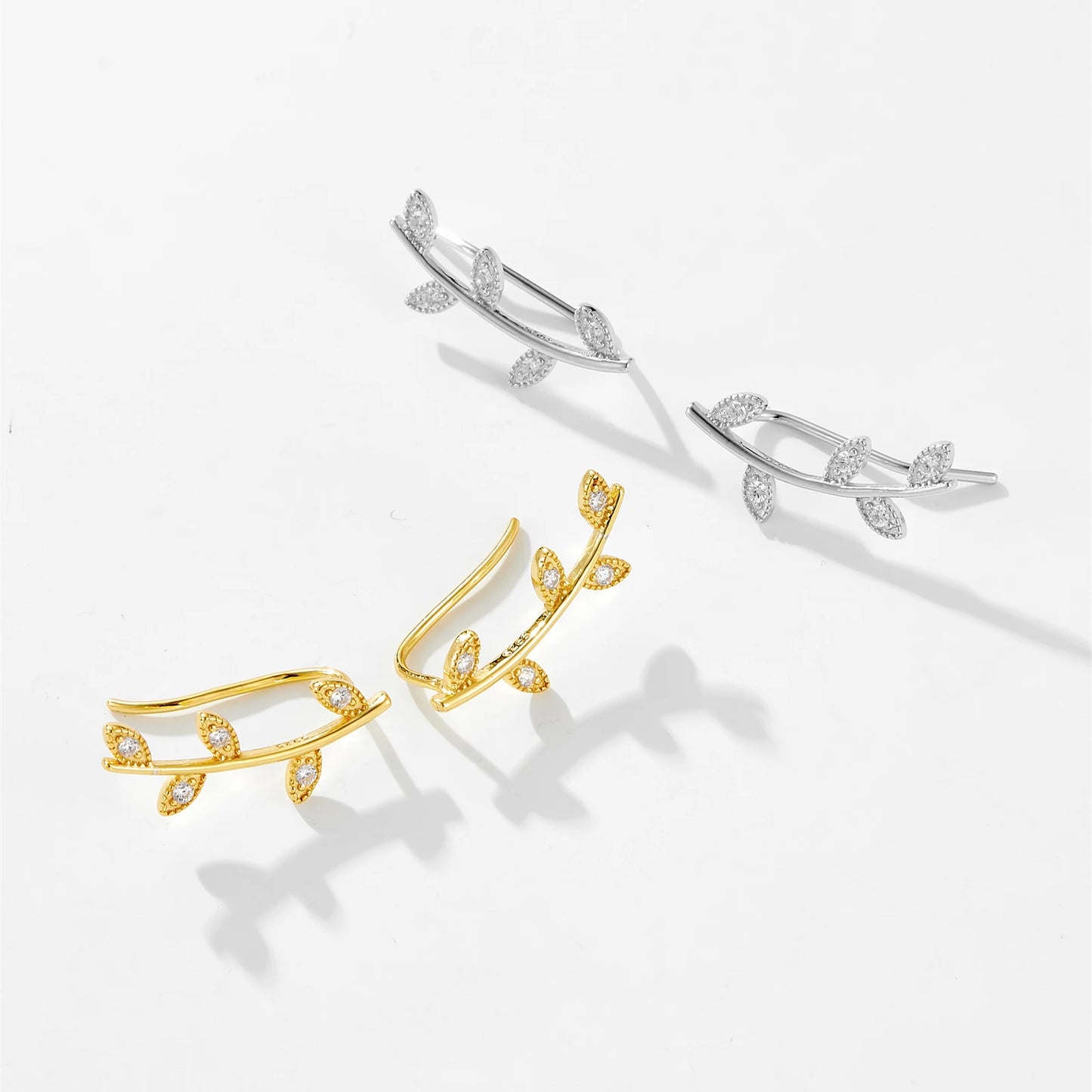 925 Sterling Silver Zircon Leaves Earrings