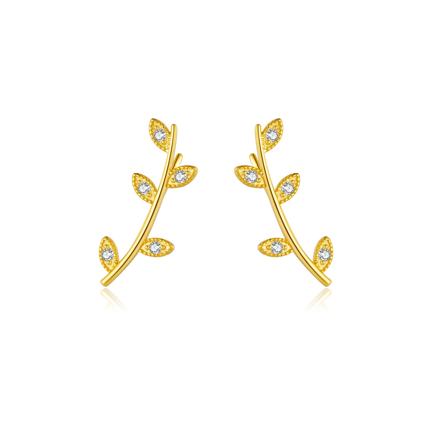 925 Sterling Silver Zircon Leaves Earrings