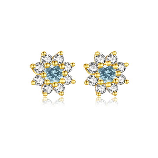 925 Sterling Silver Zircon Sunflower Stud Earrings