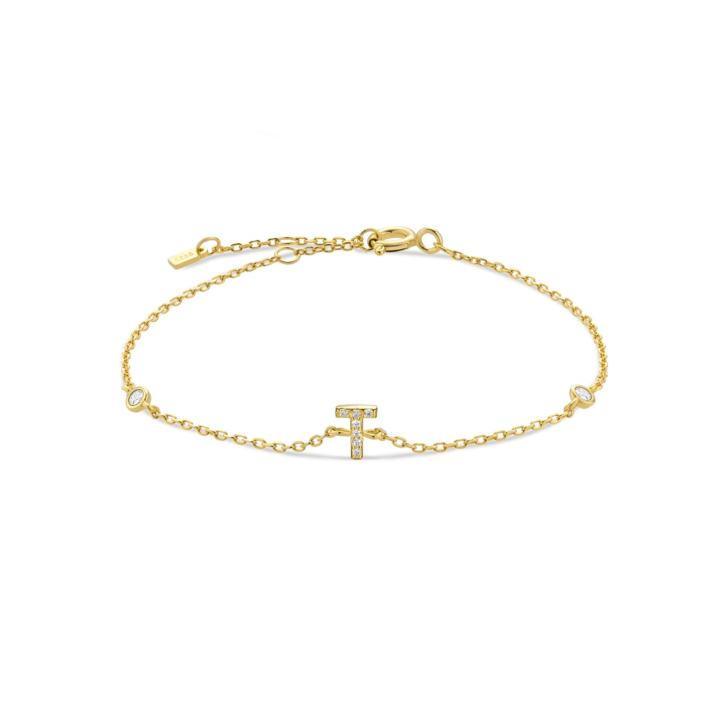 925 Sterling Silver Zircon Letter Bracelet