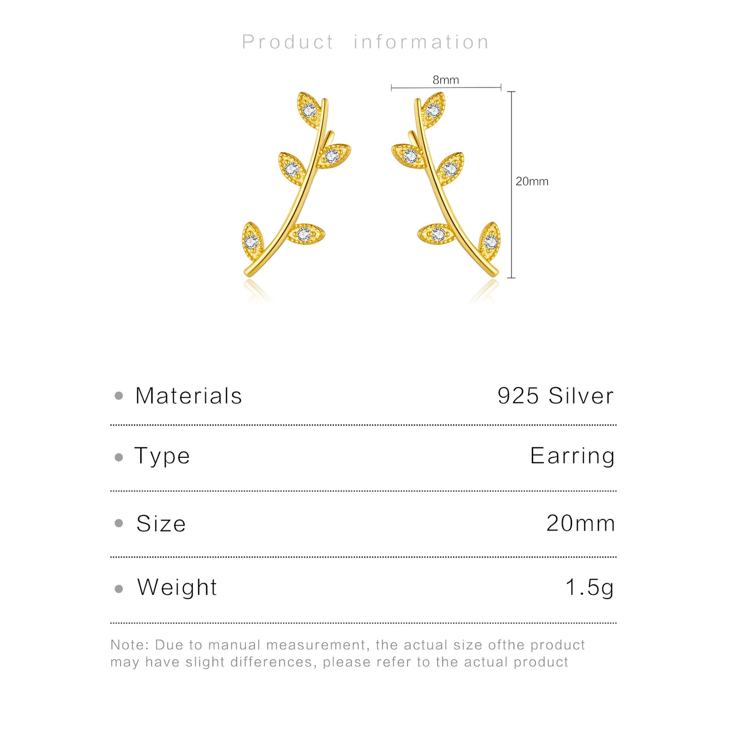 925 Sterling Silver Zircon Leaves Earrings